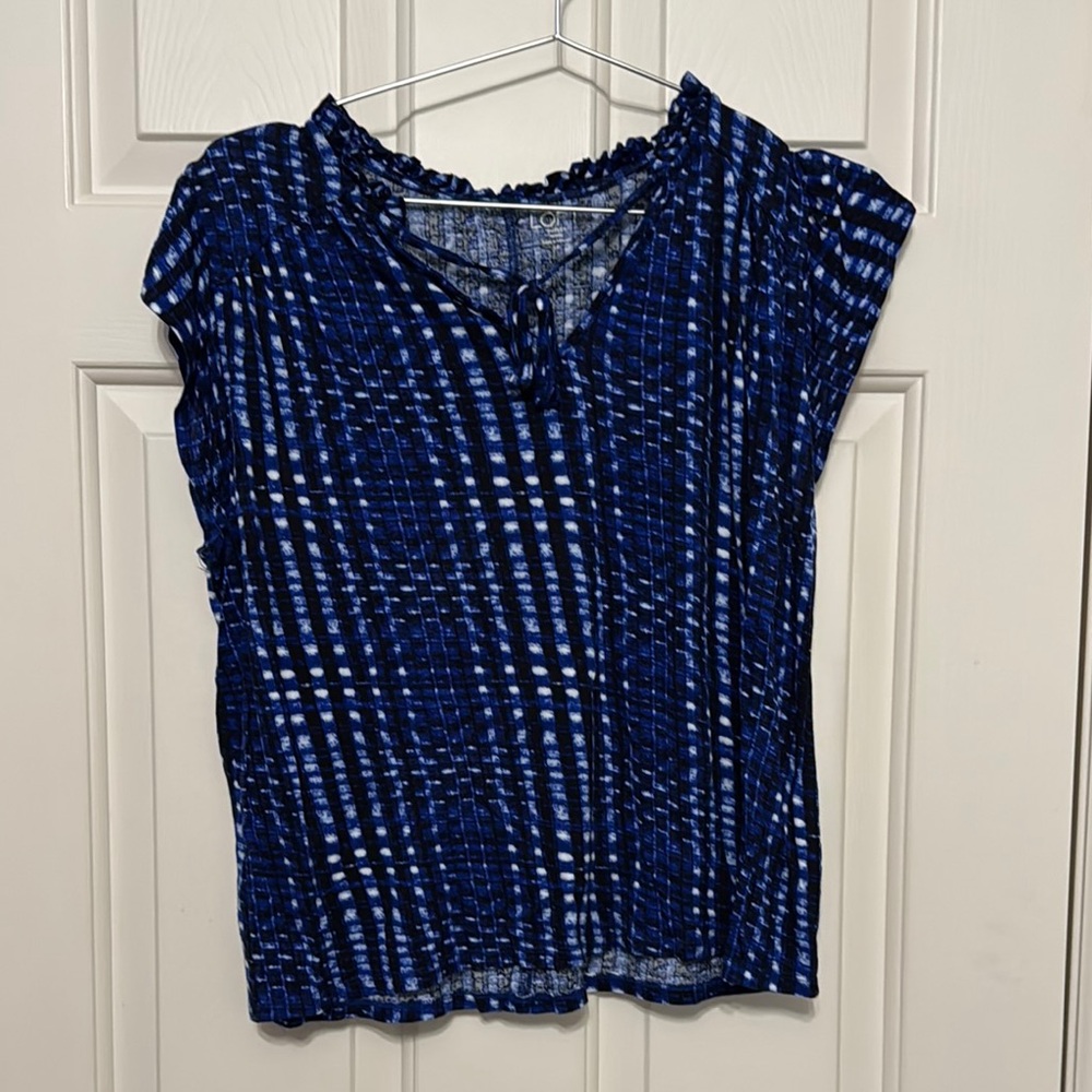 LOFT Blue Smocked Cap Sleeve Blouse